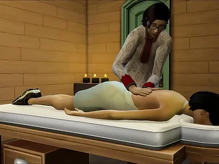 Asian play massages his after she visits him at work || Japanese and